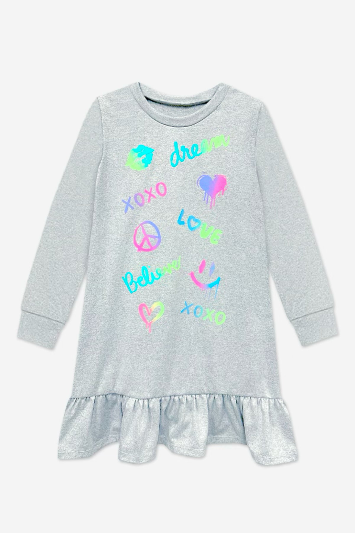 Simply Soft Long Sleeve Ruffle Lounge Dress - Lilac Rainbow Gummy Bear - NEW!