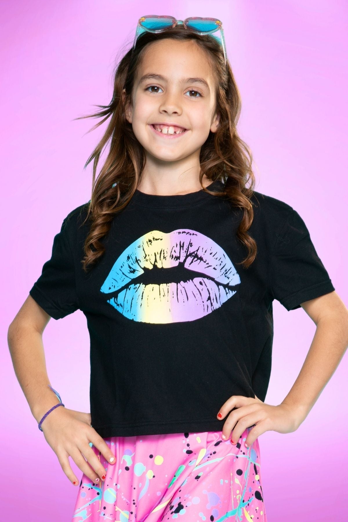 Washed Cotton Drop Shoulder Tee - Heather Grey Rainbow Drip
