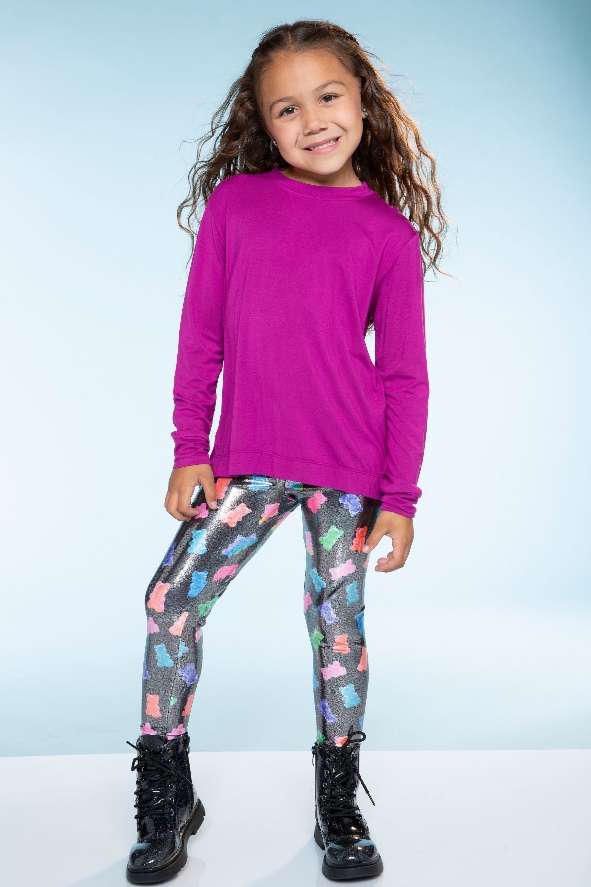 Glitter Foil High Shine Legging - Black Sparkle Rainbow Gummy Bear