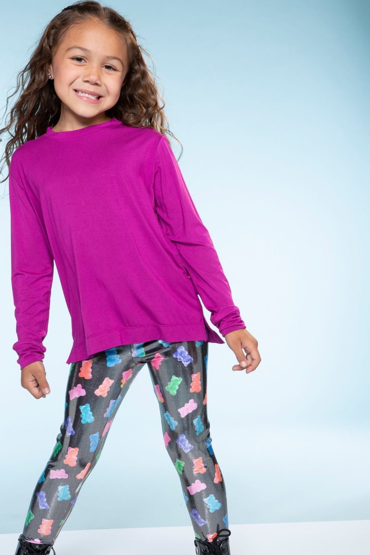 Glitter Foil High Shine Legging - Black Sparkle Rainbow Gummy Bear