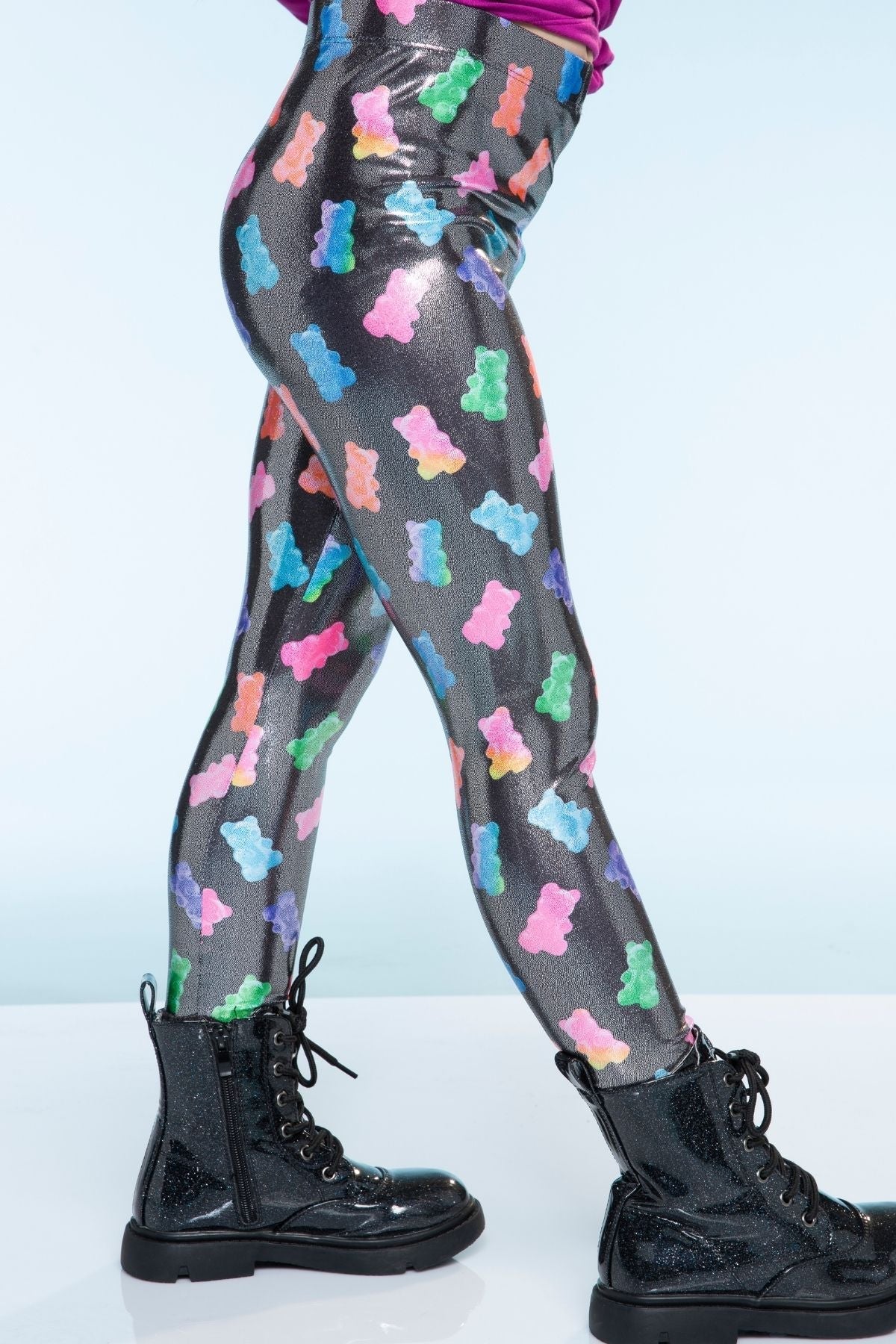 Glitter Foil High Shine Legging - Black Sparkle Rainbow Gummy Bear