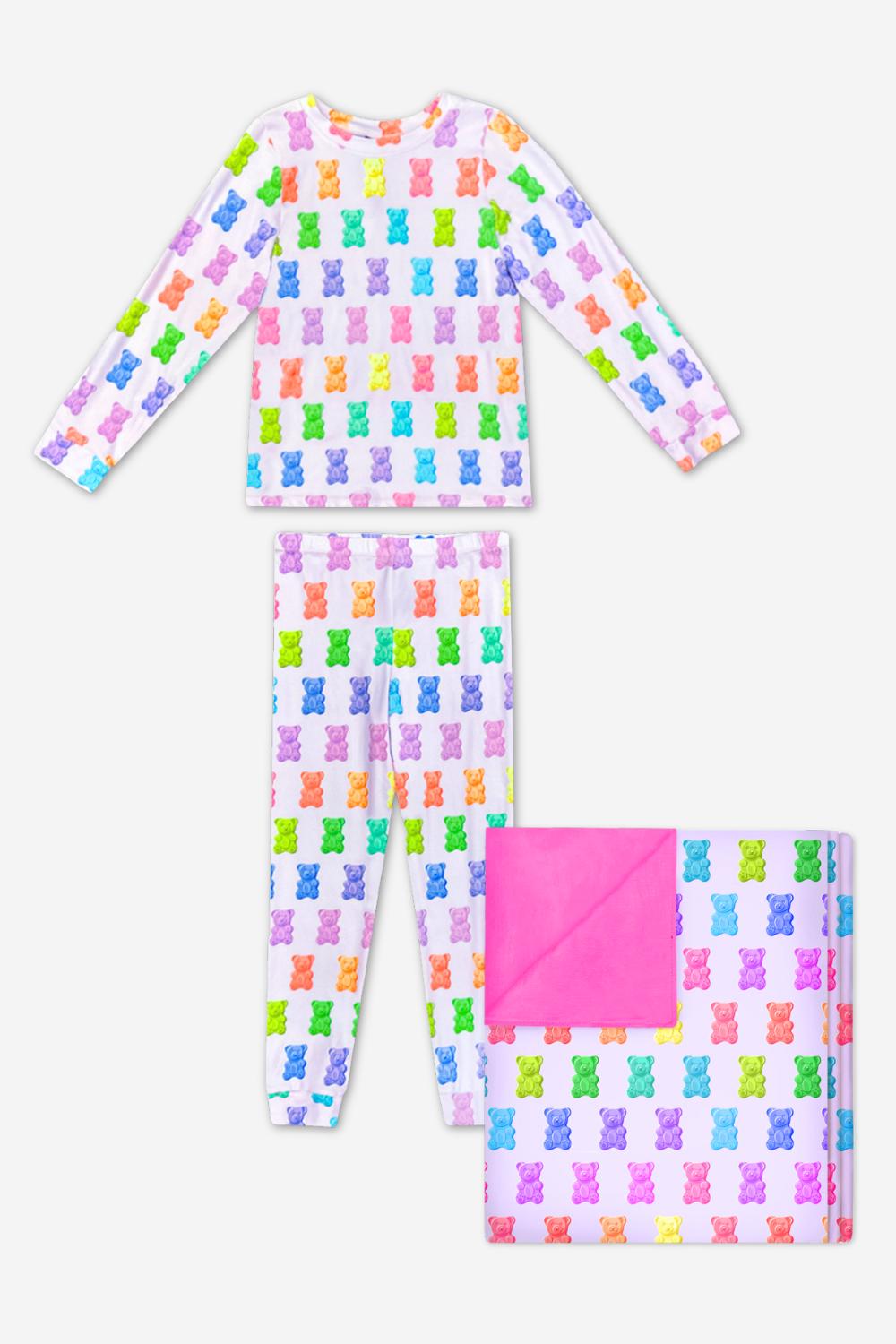Pack Simply Soft L/S Slim Lounge Set & Blanket - Lilac Rainbow Gummy Bear - NEW!