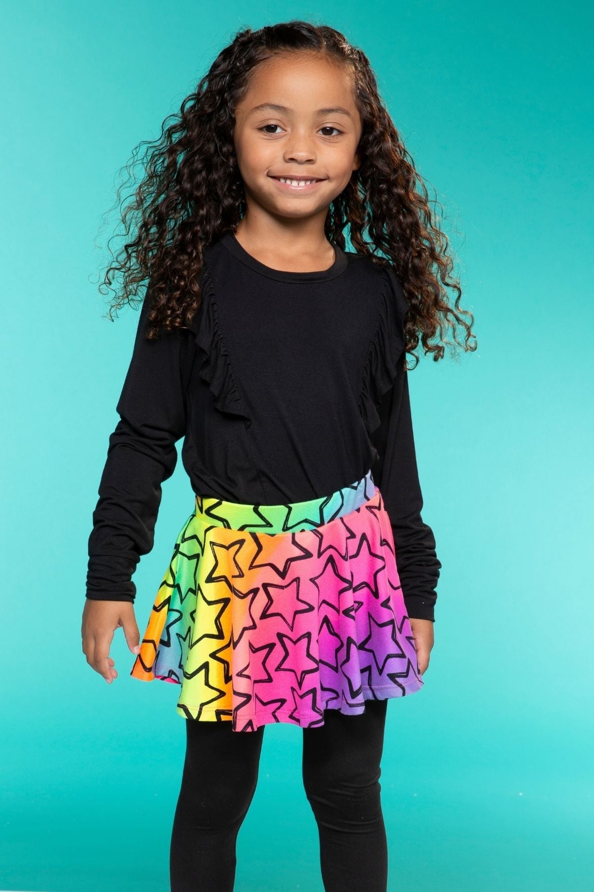 Simply Soft Skater Legging - Rainbow Star Black