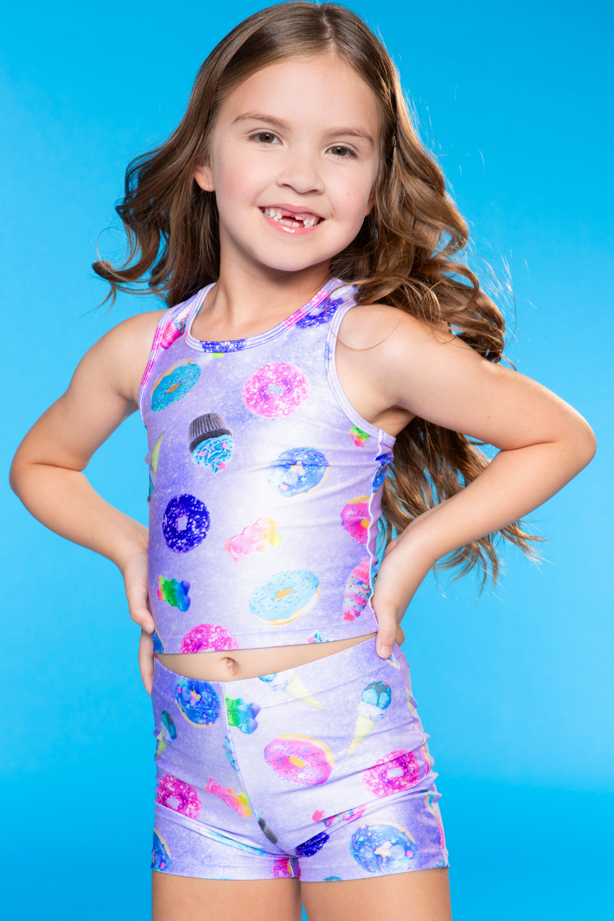 High Shine Cropped Racerback Tank & Tumble Short - Black Sparkle Rainbow Gummy Bear