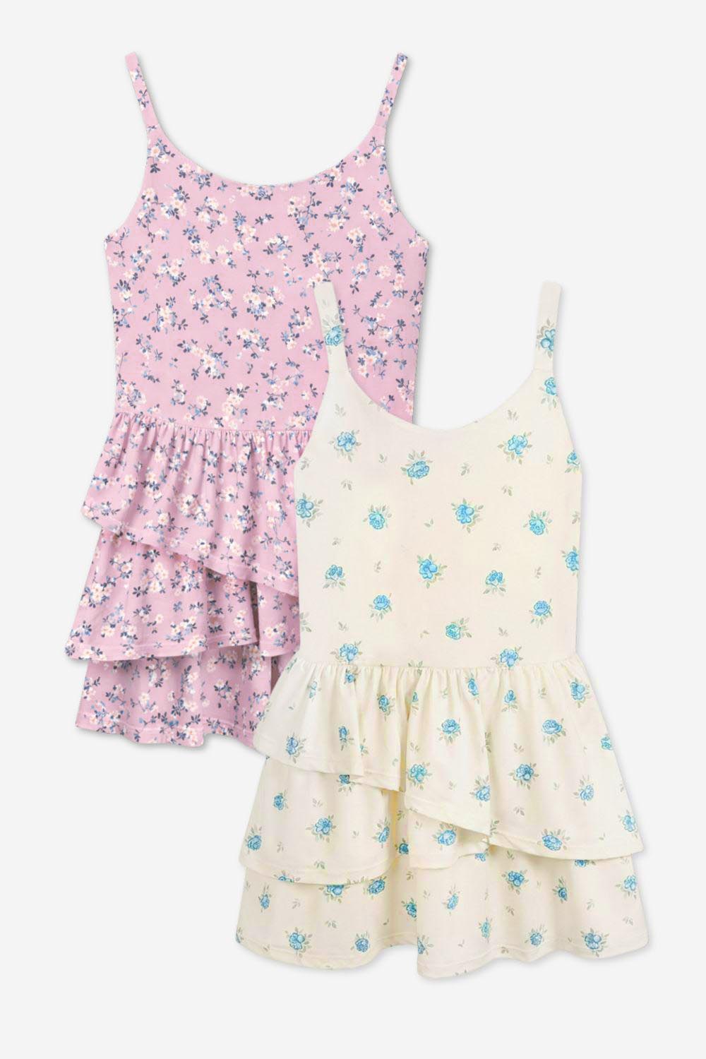 2 Pack - Air Swift Asymmetrical Tank Dress - Ivory Blue Floral | Pink Rose Floral - NEW!