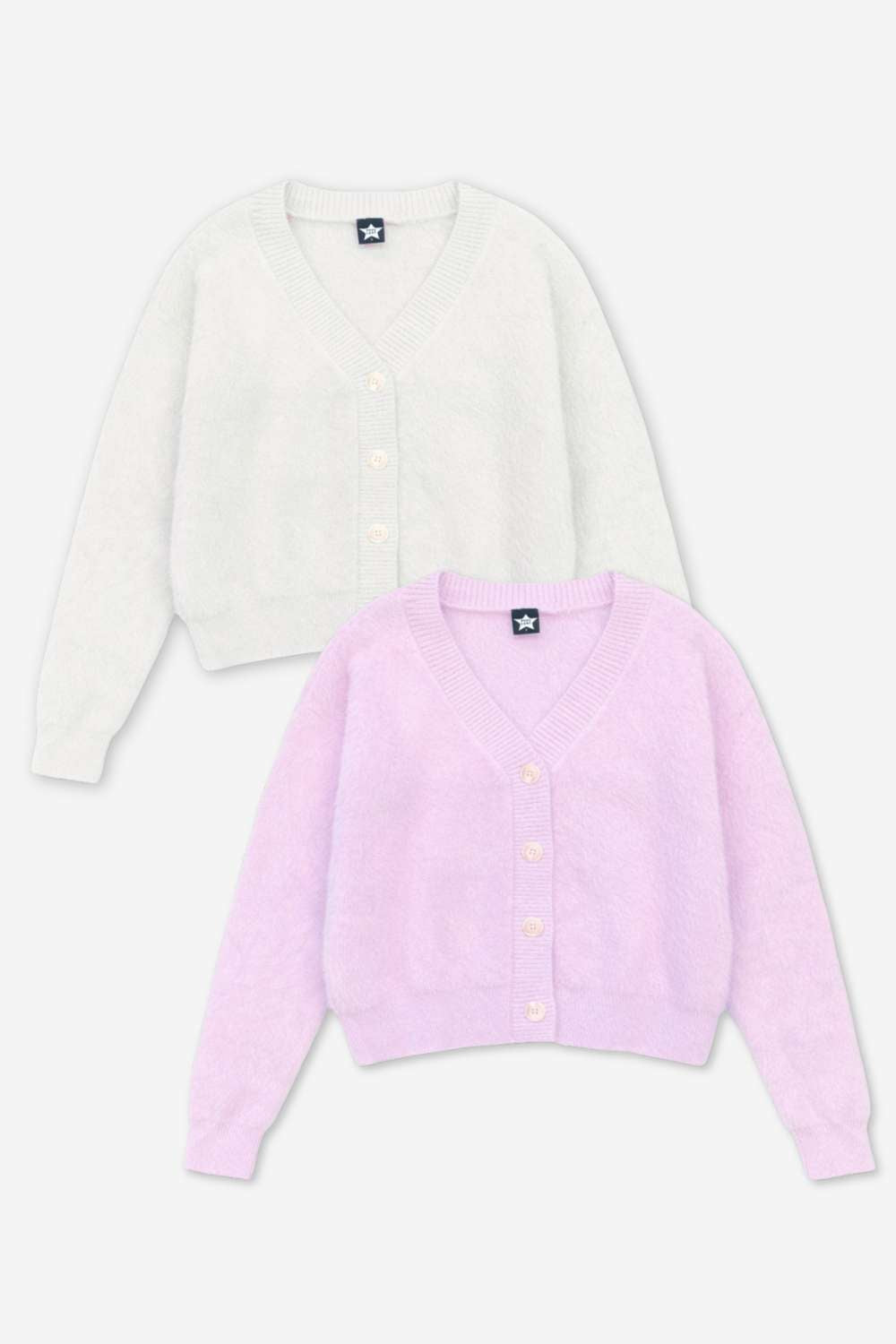 2-Pack Fuzzy Soft Cardigan Sweater - Lavender | Ivory