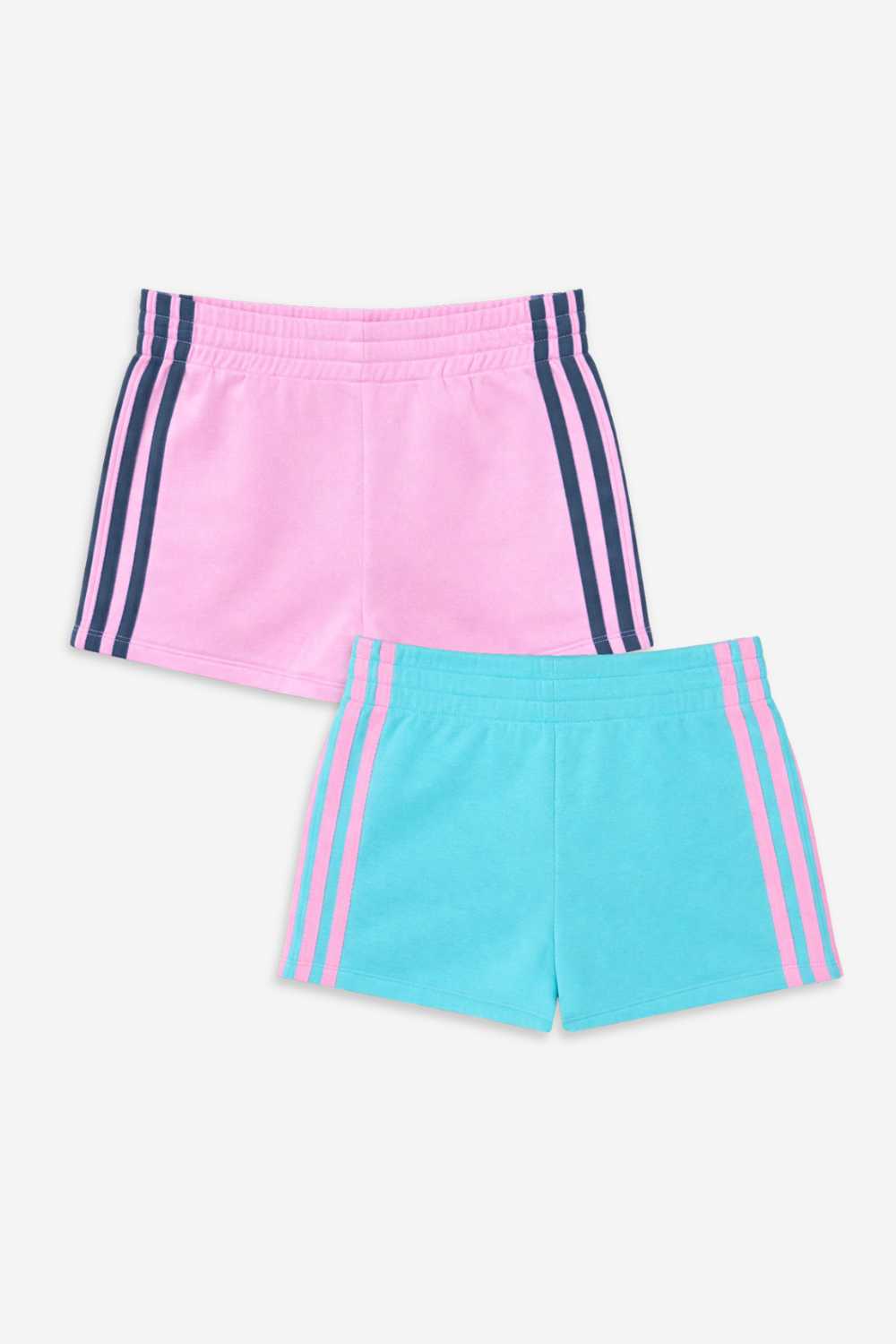 2 Pack - French Terry Smocked Striped Short - Ivory Pink | Black Pink