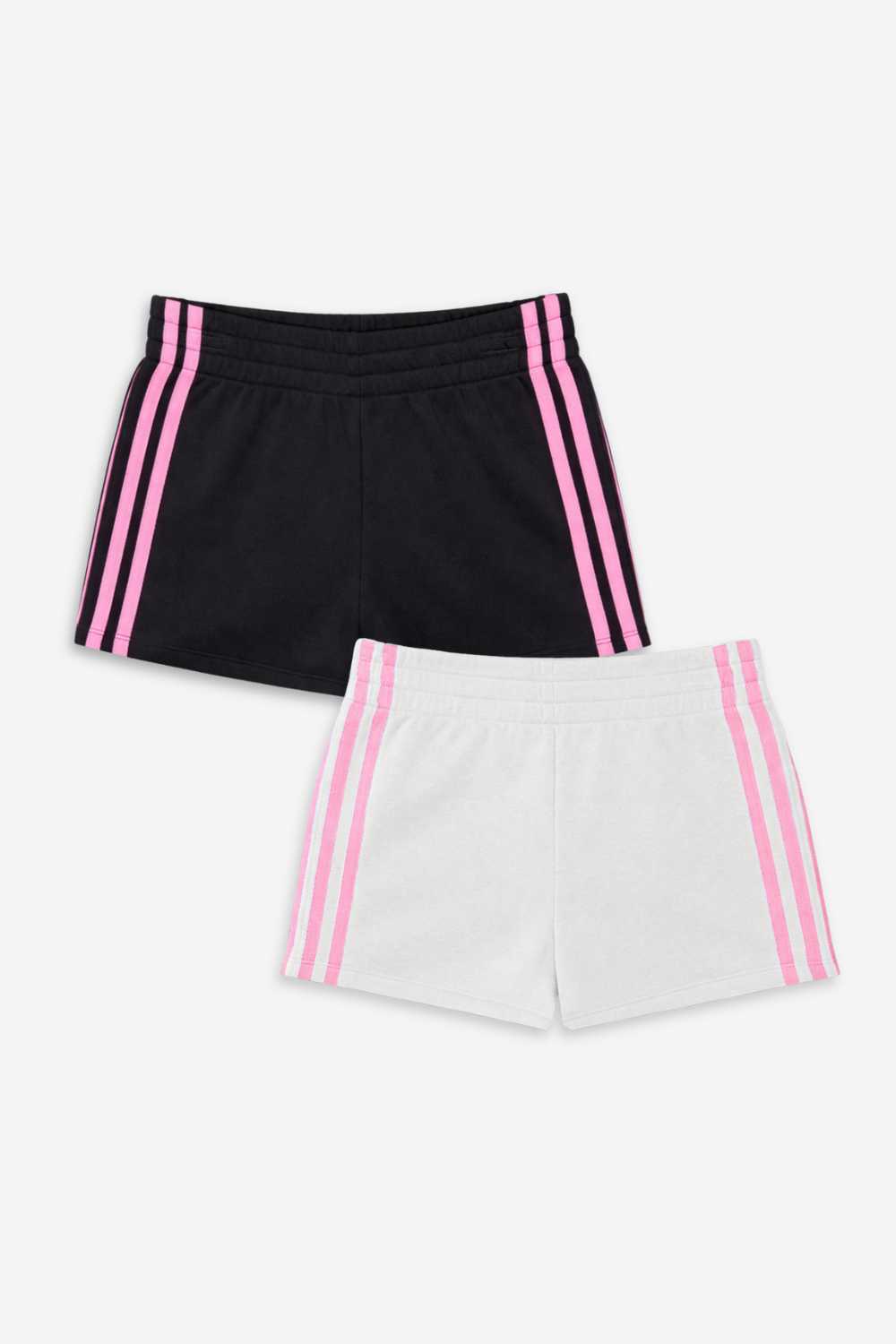 2 Pack - French Terry Smocked Striped Short - Ivory Pink | Black Pink