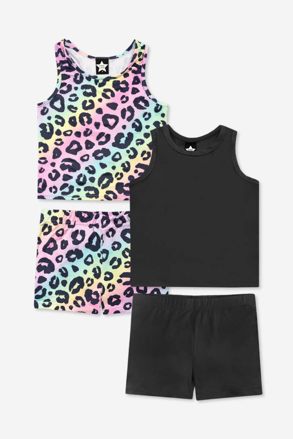 2-Pack Simply Soft Luxe Cropped Racerback Tank & Tumble Short - Light Blue Smile Star | Steel Black Peace Heart