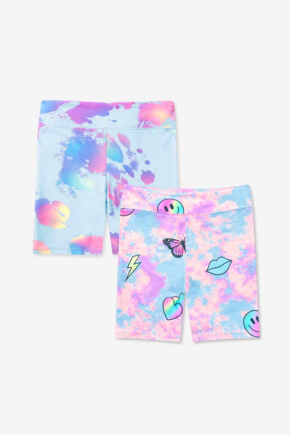 2 Pack Simply Soft Biker Short - Pastel Rainbow Tie Dye Emoji | Rainbow Smile & Stars - NEW!