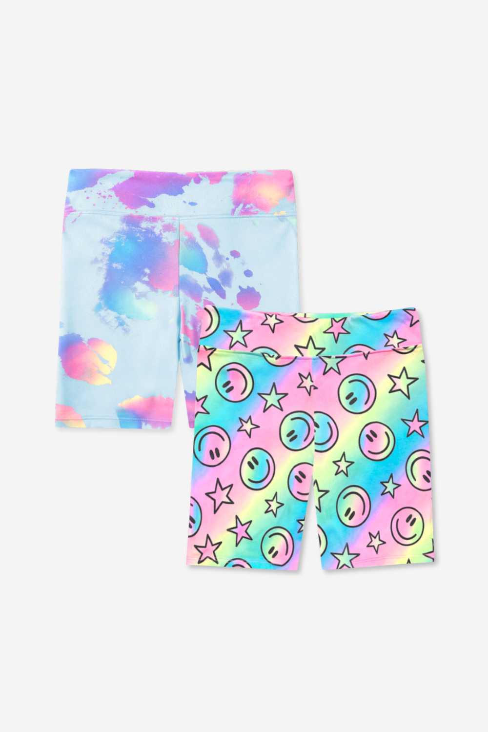 2 Pack Simply Soft Biker Short - Pastel Rainbow Tie Dye Emoji | Denim Leopard Splatter - NEW!