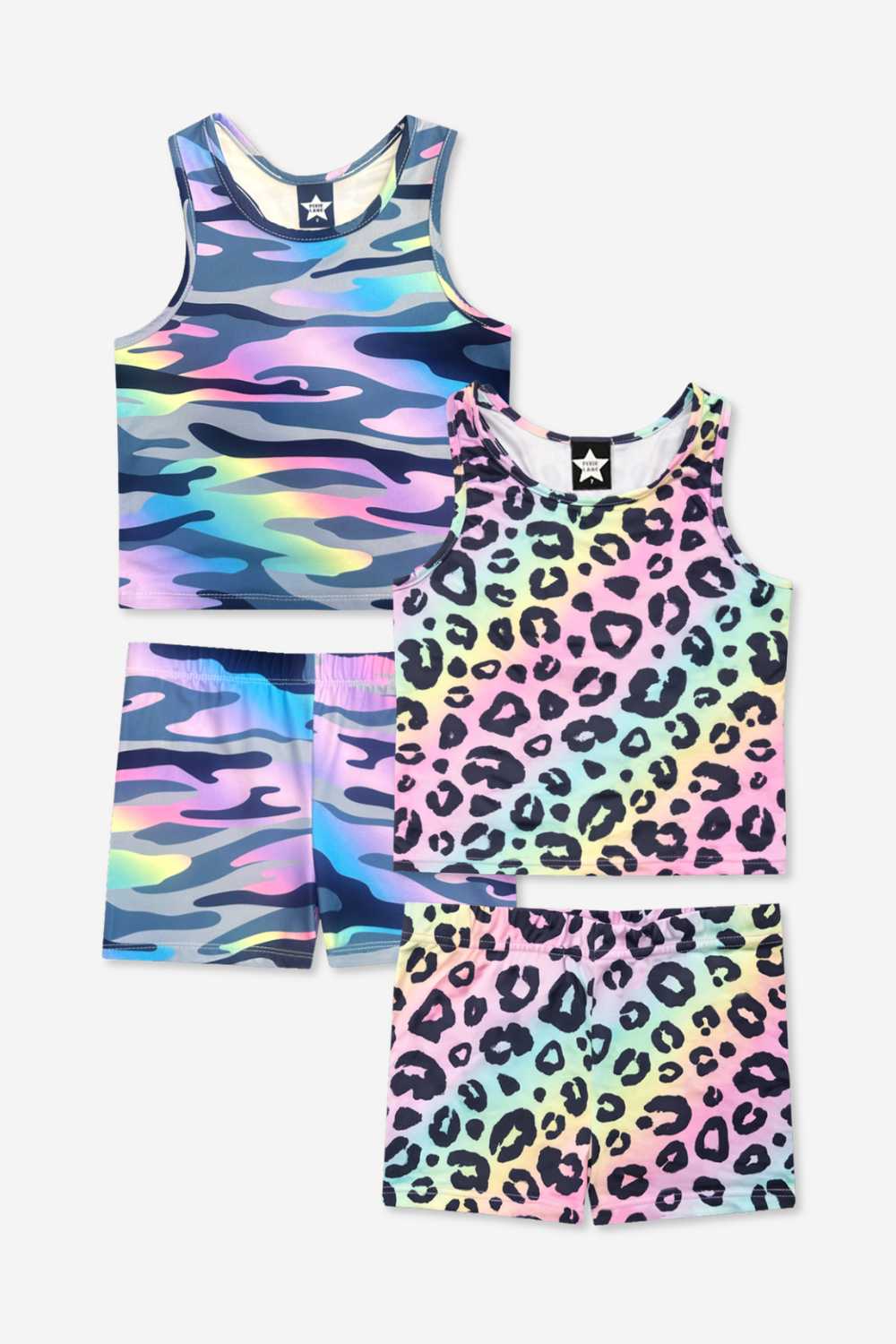 2-Pack Simply Soft Luxe Cropped Racerback Tank & Tumble Short - Light Blue Smile Star | Steel Black Peace Heart