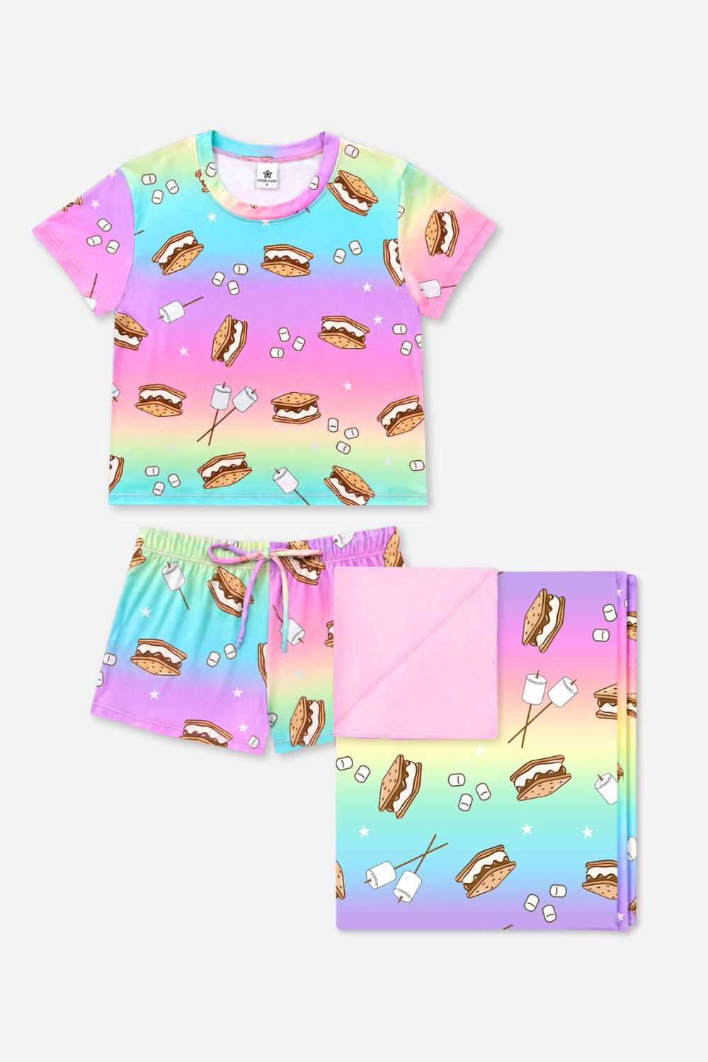 2 Pack Simply Soft Easy Tee & Dolphin Short & Reversible Blanket - Rainbow S'Mores - NEW!