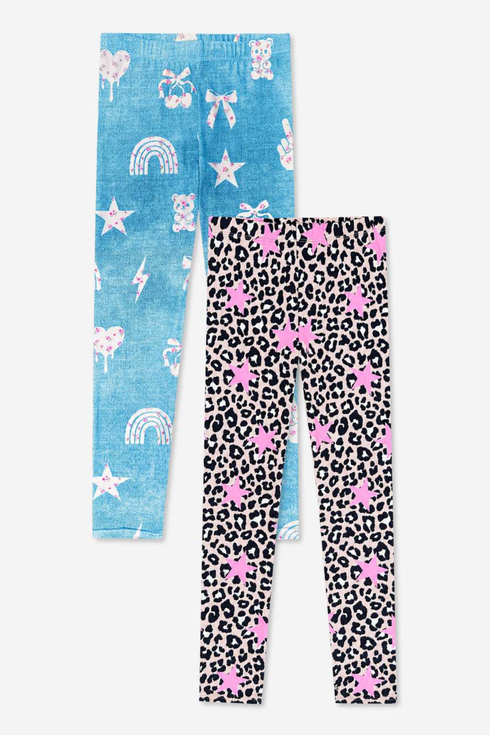2-Pack Simply Soft Long Legging. - Neon Pink Sketch Emoji | Black Cream Rainbow Star - NEW!
