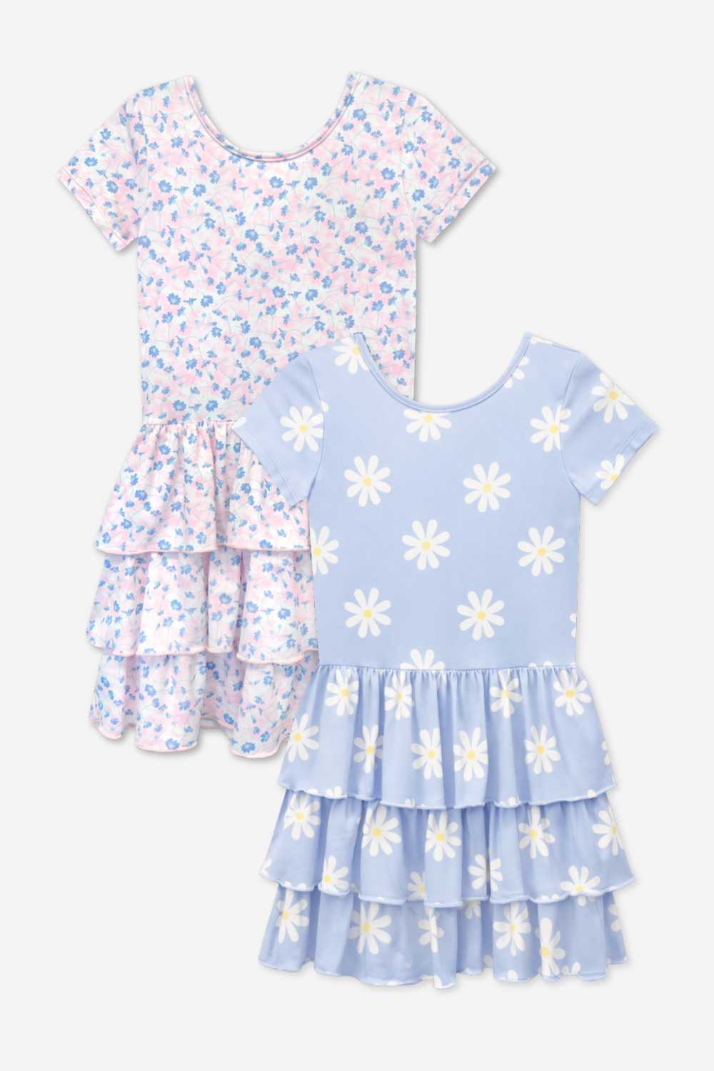 2-Pack Simply Soft Short Sleeve Dress - Rainbow Pastel Tie Dye | Lt Pink Rainbow Leopard Heart