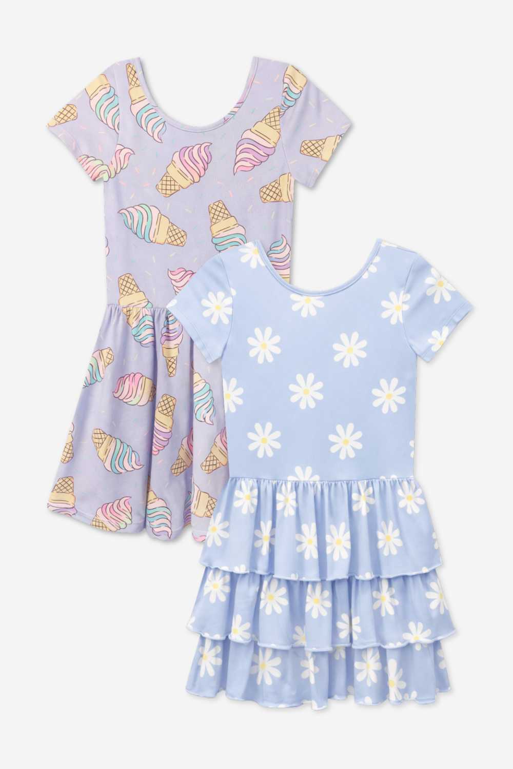 2-Pack Simply Soft Short Sleeve Dress - Rainbow Pastel Tie Dye | Lt Pink Rainbow Leopard Heart