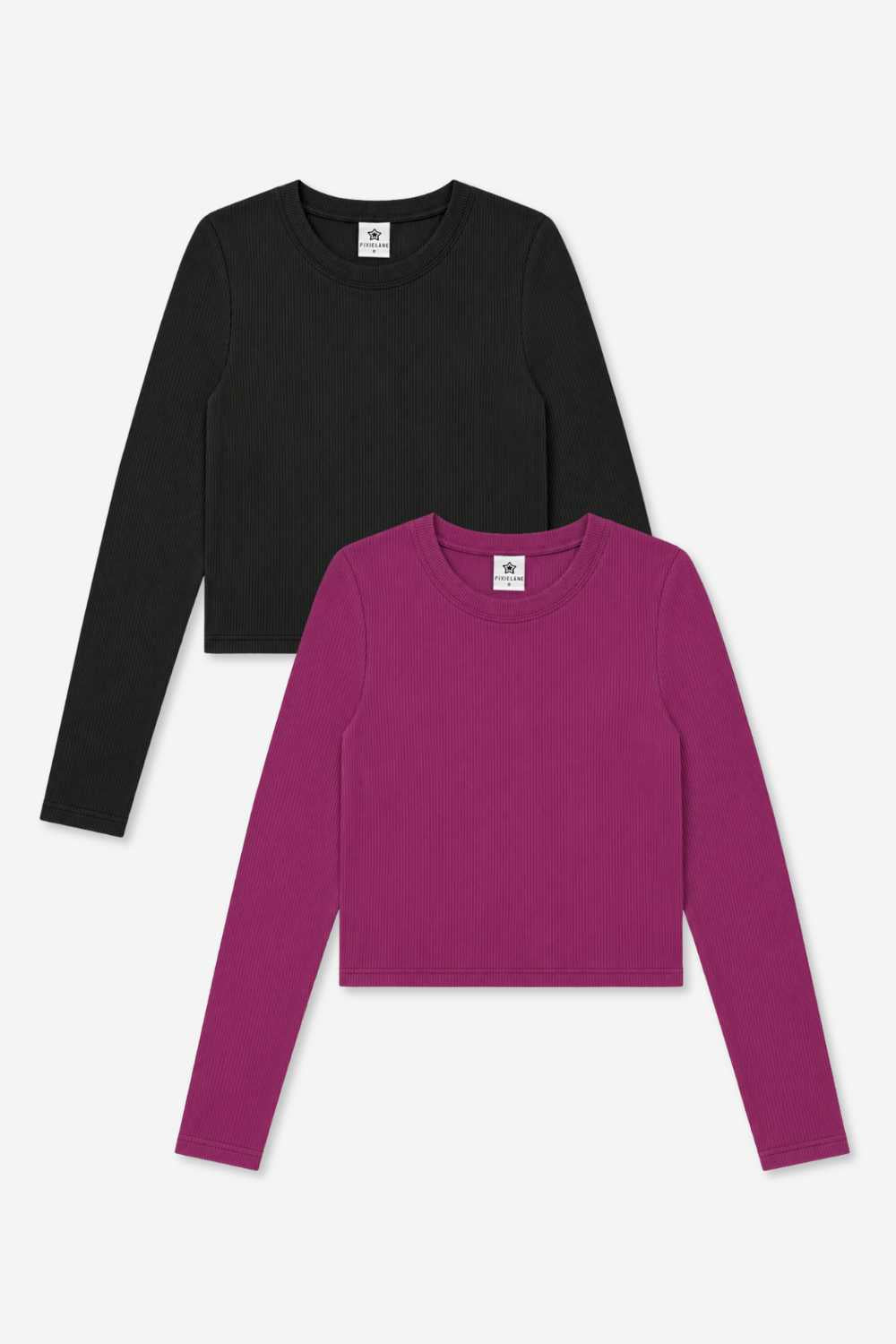 2-Pack Ultra-Soft Ribbed Fitted L/S Tee - Black | Light Ash Grey - NEW!