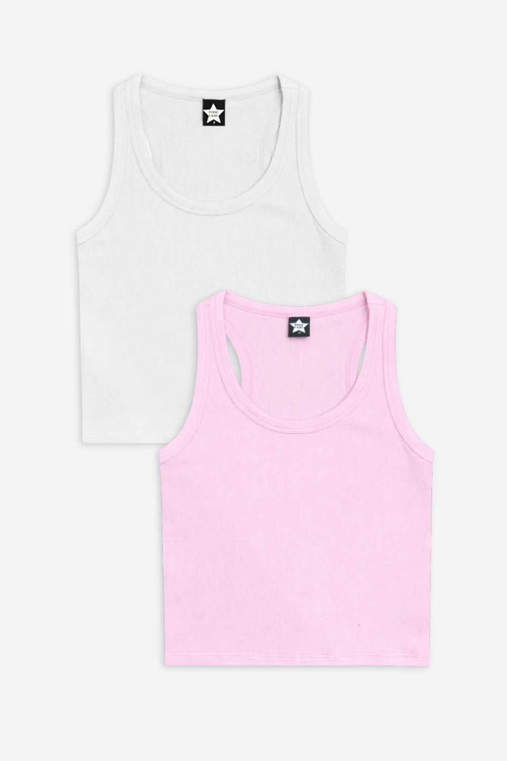 2 Pack Ultra-Soft Ribbed Scoop Racer Tank - Black | White - NEW!