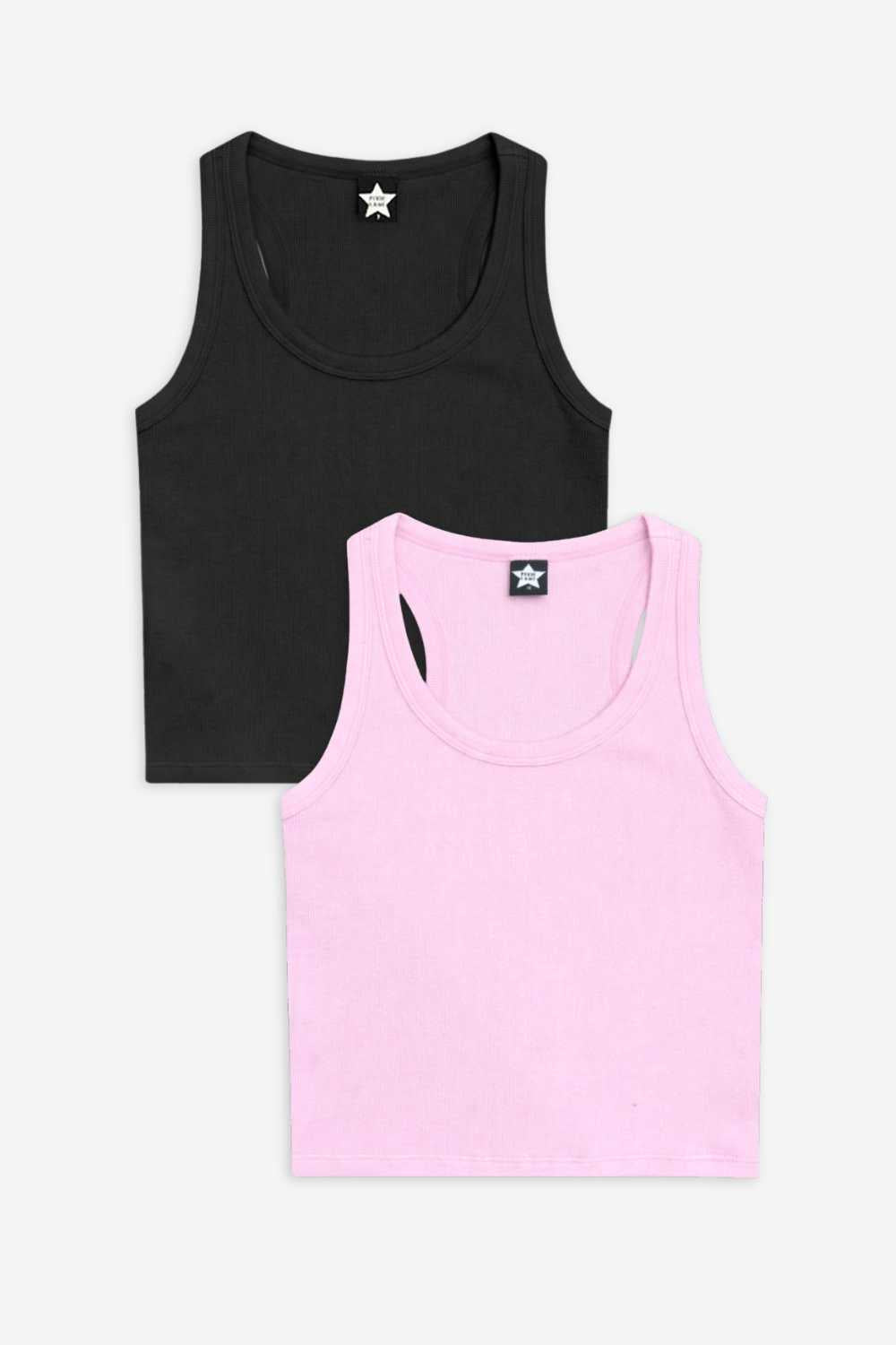 2 Pack Ultra-Soft Ribbed Scoop Racer Tank - Black | White - NEW!
