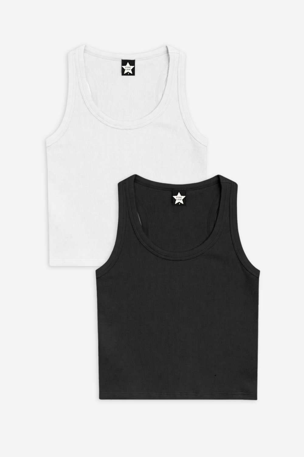 2 Pack Ultra-Soft Ribbed Scoop Racer Tank - Black | White - NEW!
