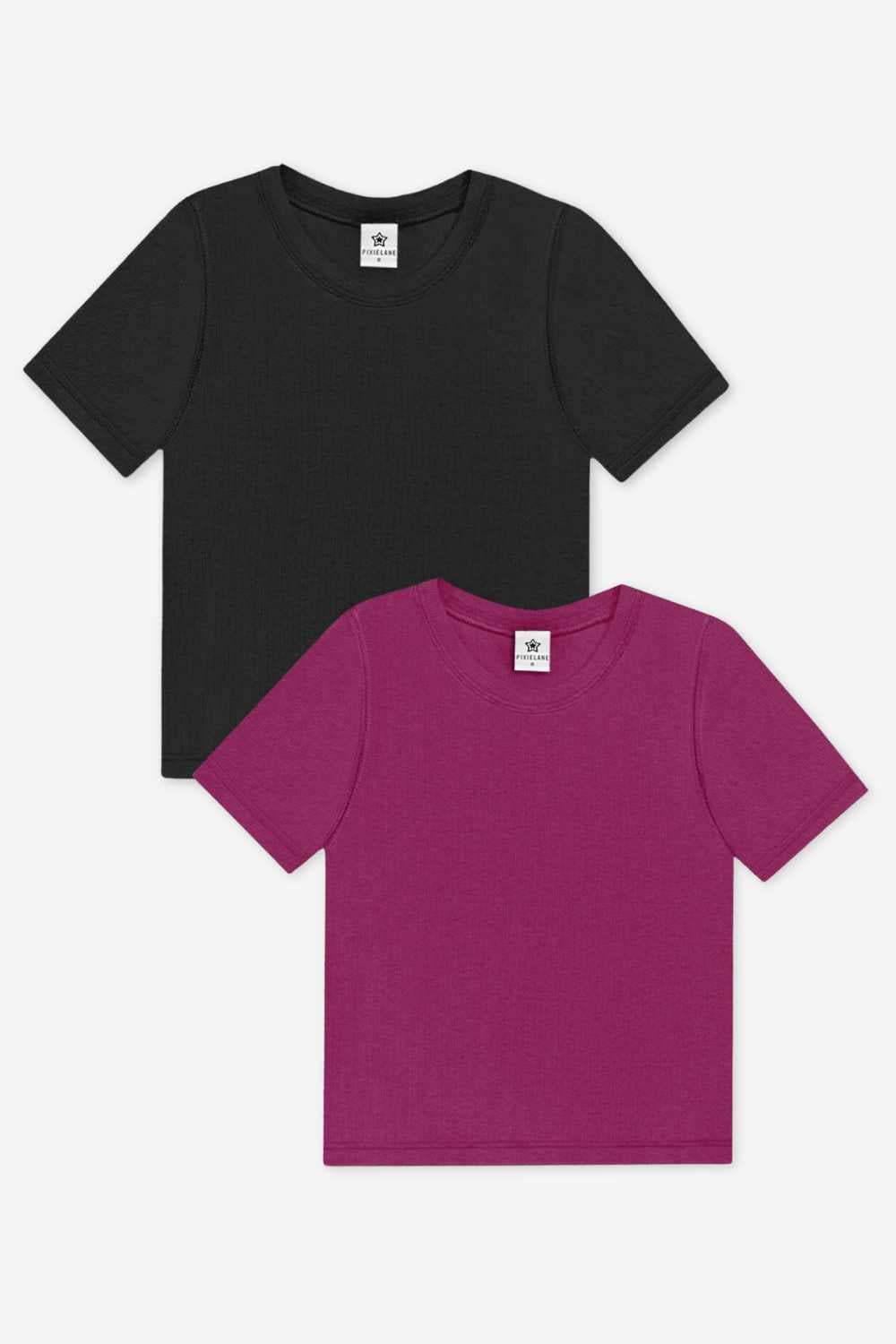2 Pack Ultra-Soft Ribbed Fitted Tee - Black | Light Ash Grey - NEW!