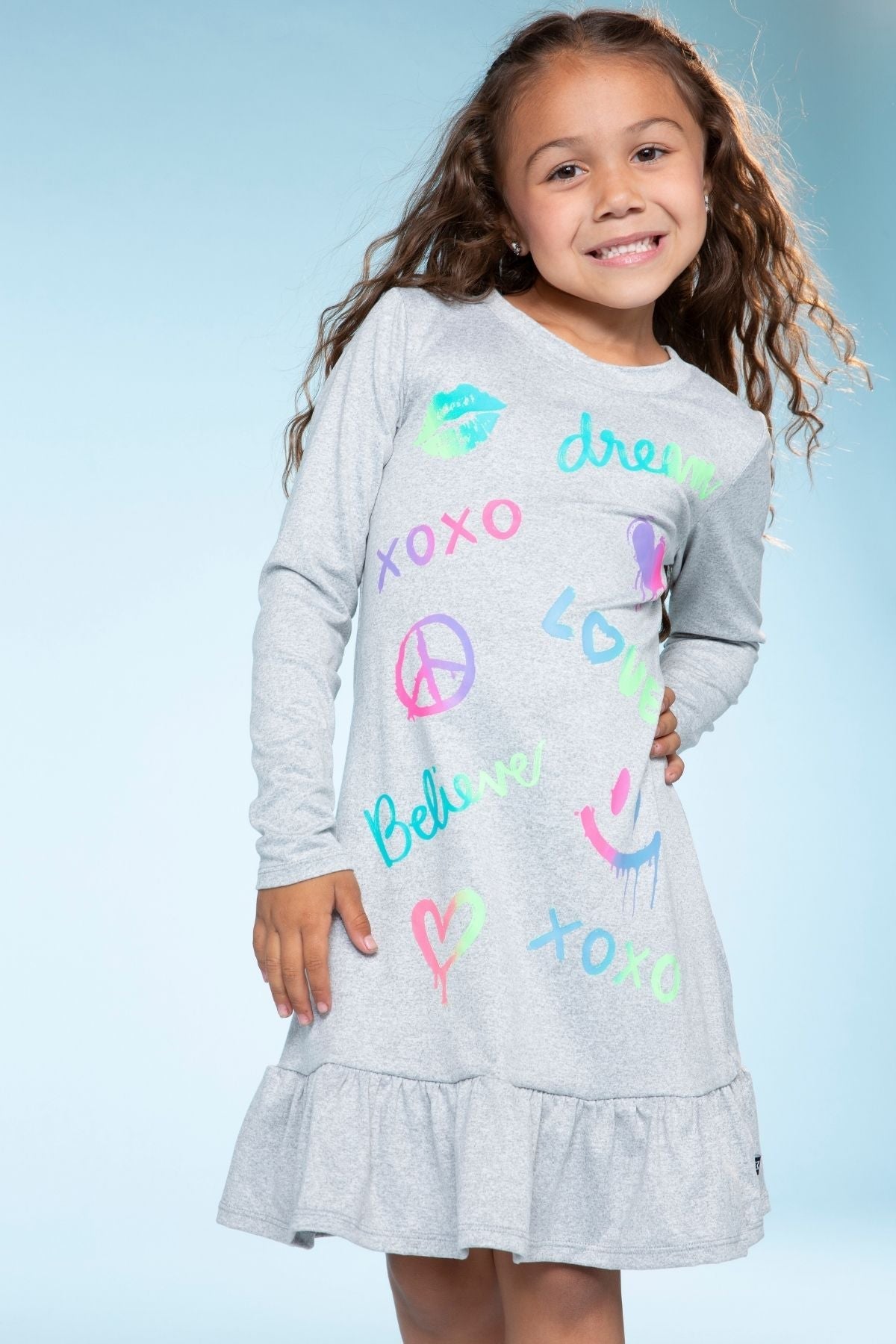 Simply Soft Long Sleeve Ruffle Lounge Dress - Lilac Rainbow Gummy Bear - NEW!