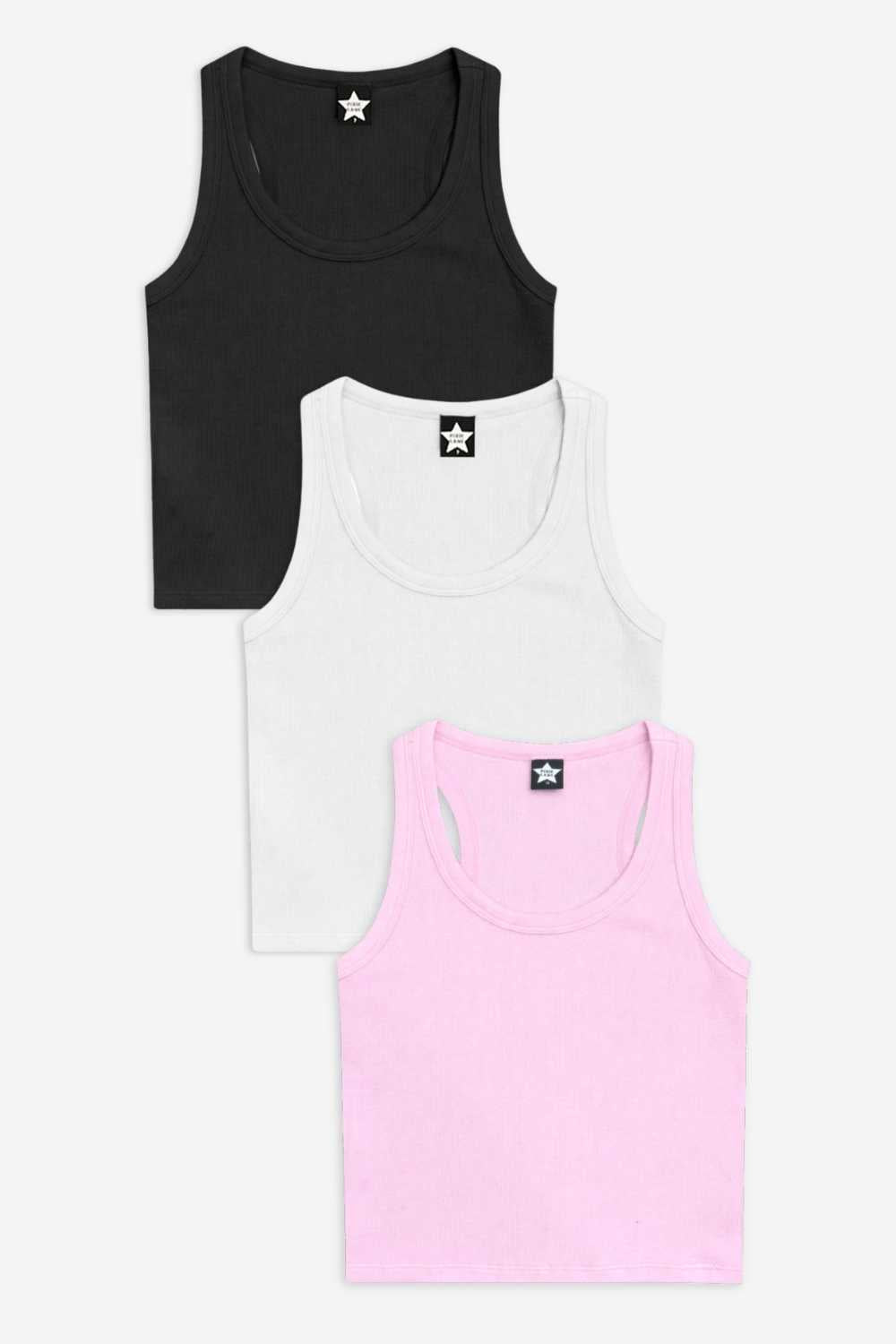 3 Pack Ultra-Soft Ribbed Scoop Racer Tank - Lt Blue Ditsy Floral | Lt Pink Ditsy Floral | Ivory Pink Stripe