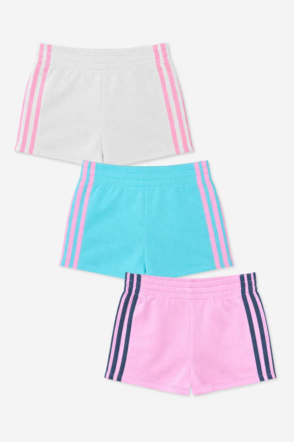 3 Pack - French Terry Smocked Striped Short - Black Pink | Ivory Pink | Pink Denim