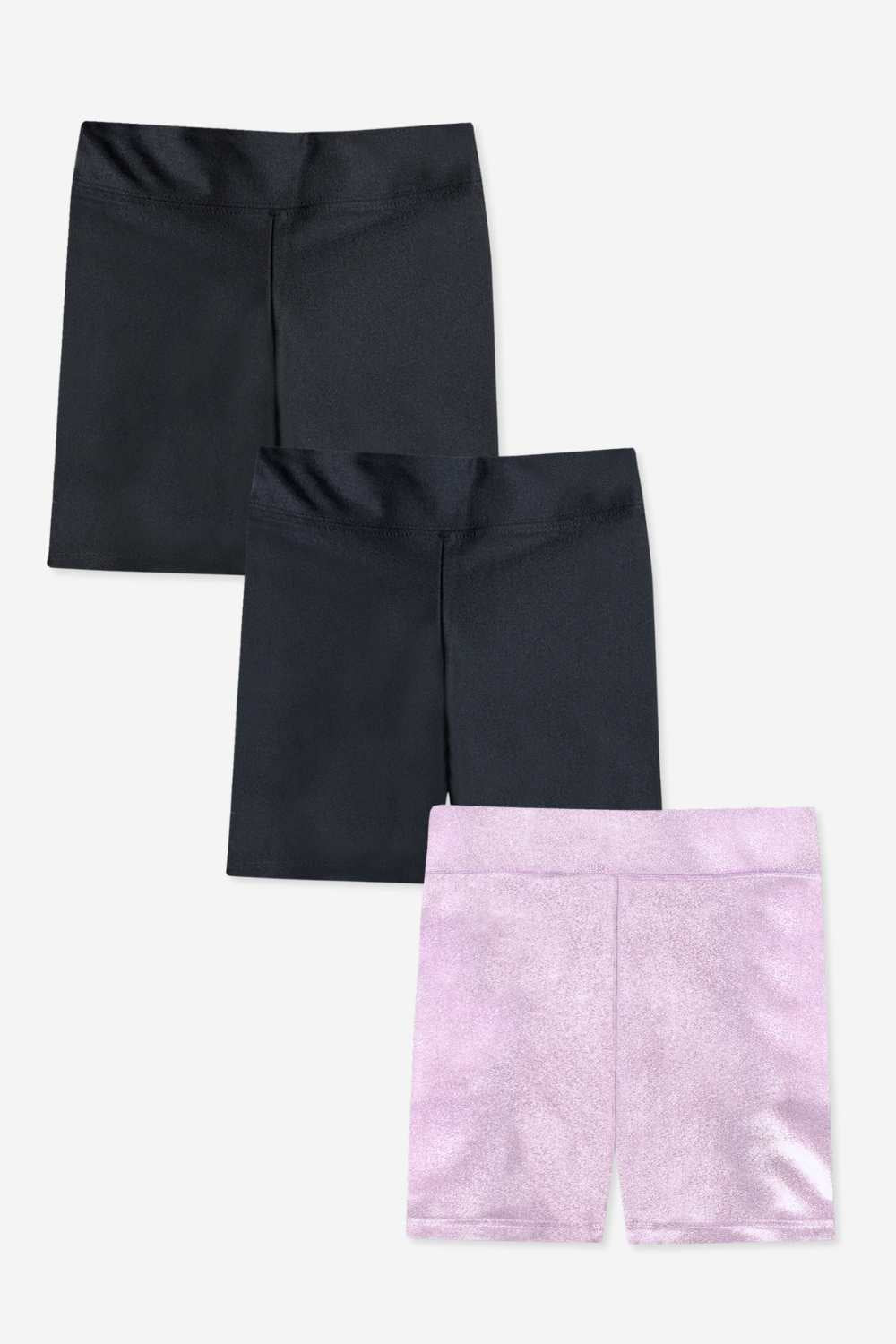 3-Pack High Shine Under Dress & Tumble Short - Black | Pink Glitter | Purple Glitter