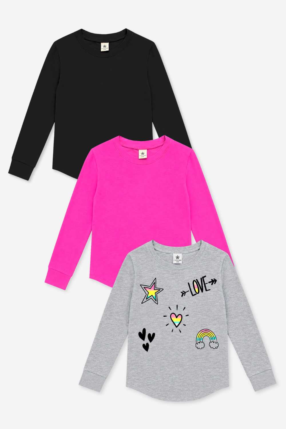 3-Pack Modal Long Sleeve Shirttail Top - Denim | Lt Pink | Black - NEW!
