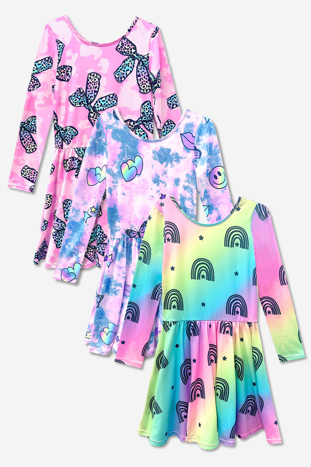 3-Pack Simply Soft L/S Dress - Black Smile | Purple Pink Elements | Rainbow Star