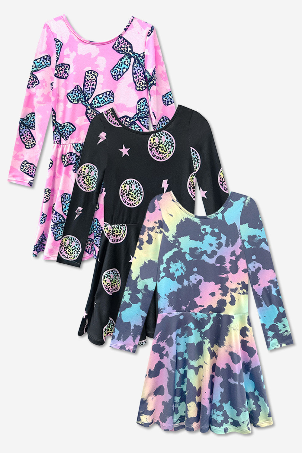 3-Pack Simply Soft L/S Dress - Black Smile | Purple Pink Elements | Rainbow Star