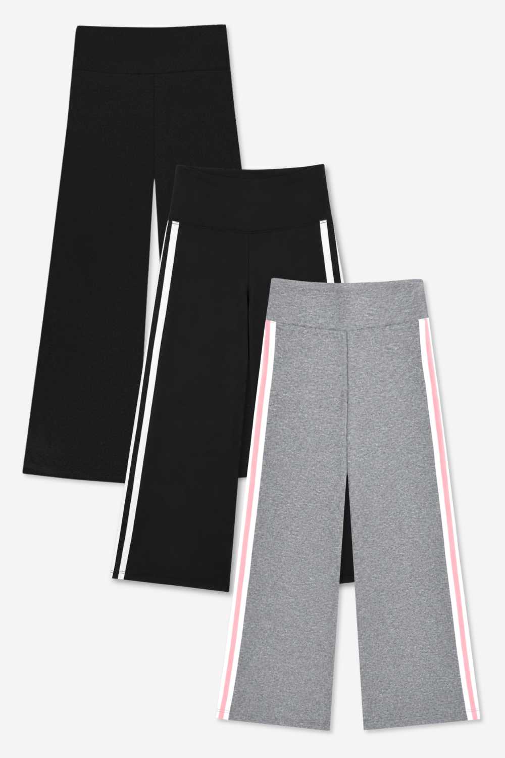 3-Pack Simply Soft Luxe Wide Leg Pant - Black | Steel Pink Wht Stripe | Black Wht Stripe - NEW!