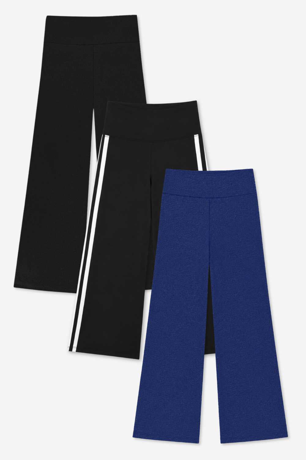 3-Pack Simply Soft Luxe Wide Leg Pant - Black | Steel Pink Wht Stripe | Black Wht Stripe - NEW!
