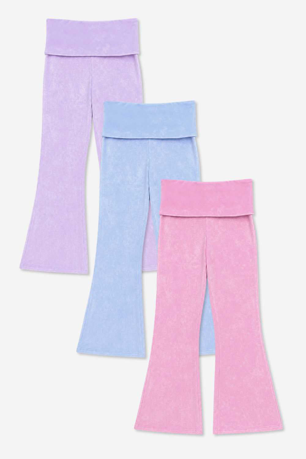 3 Pack Vintage Washed Foldover Flare - Purple | Denim | Pink - NEW!