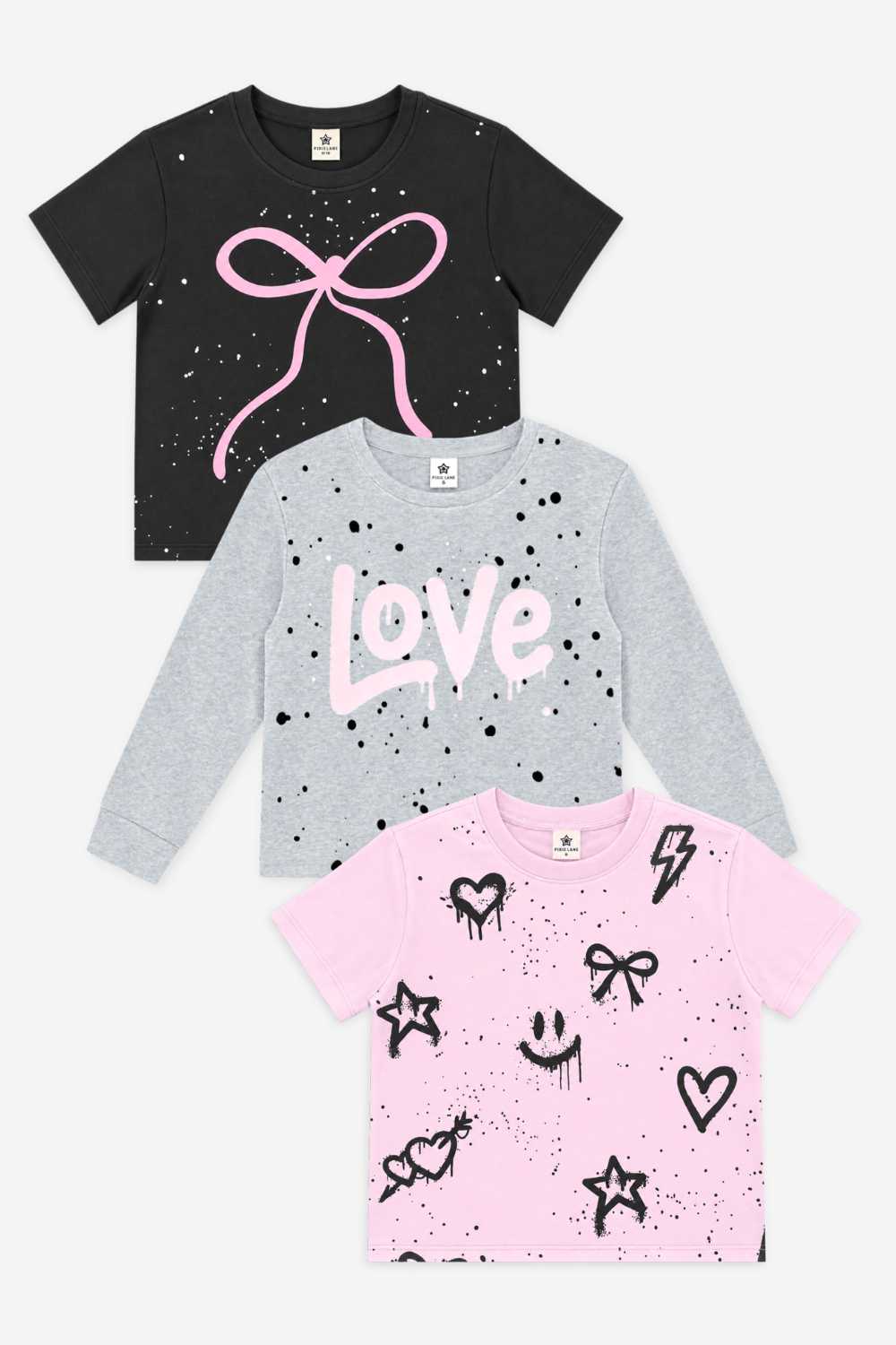 3 Pack Simply Soft Easy Tees & Long Sleeve Tee - Pink Love & Graffiti - NEW!