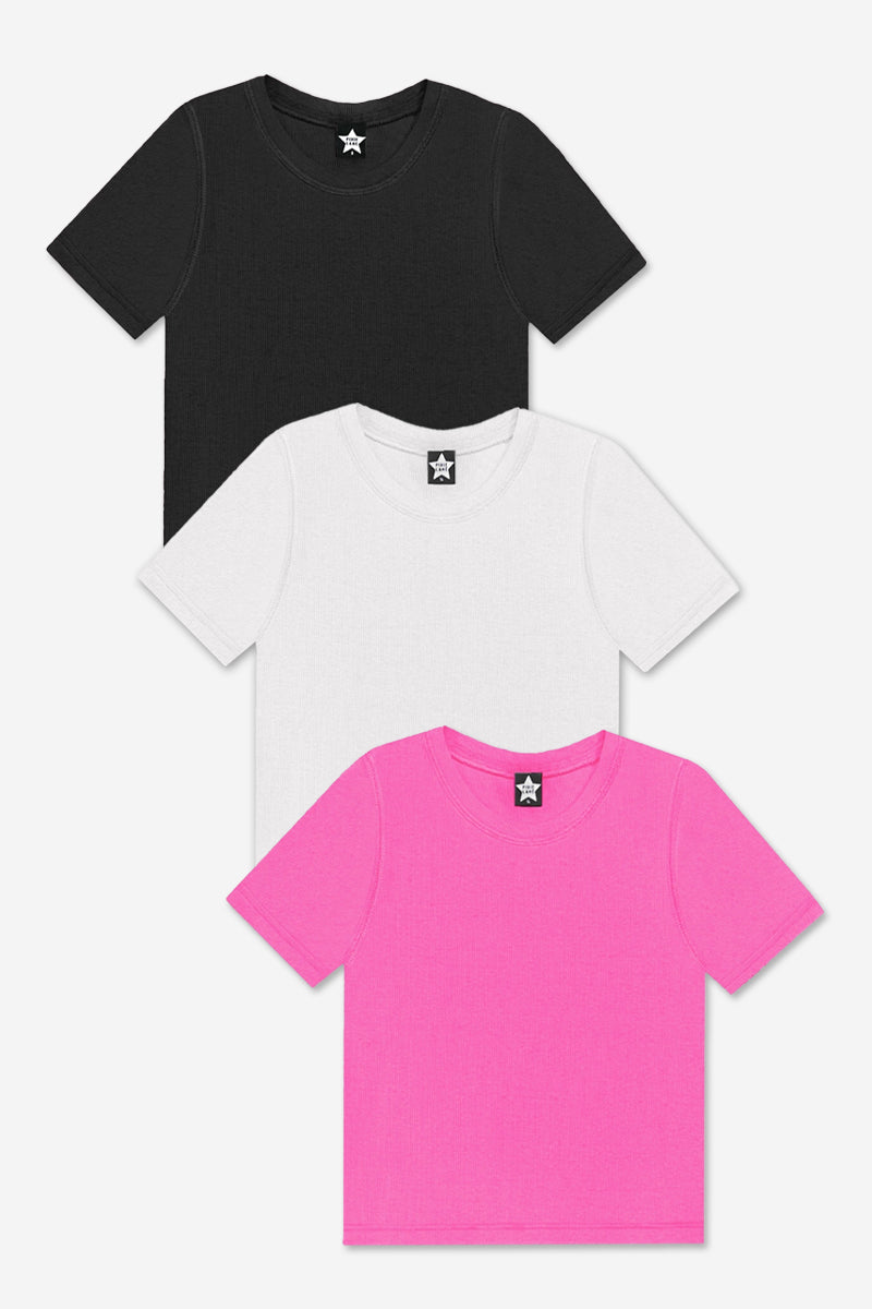 3-Pack Ultra-Soft Ribbed Fitted Tee - Light Blue Ivory Ditsy Floral | Light Pink Ditsy Floral | Ivory Pink Stripe