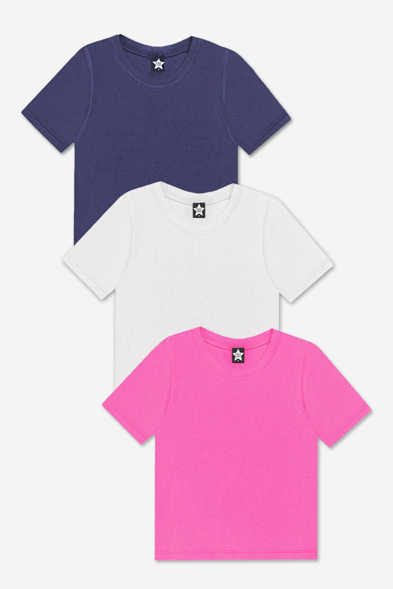 3-Pack Ultra-Soft Ribbed Fitted Tee - Light Blue Ivory Ditsy Floral | Light Pink Ditsy Floral | Ivory Pink Stripe