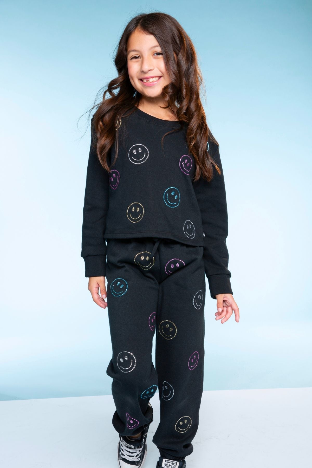 Cotton Soft French Terry Easy Crew Sweatshirt - Black Rainbow Bow