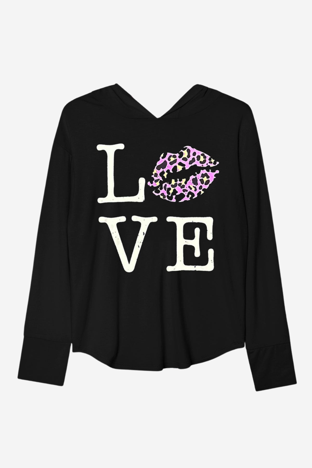 Modal Knit Hoodie Pullover W/Thumbholes - Black Leopard Love Kiss - LOVE!