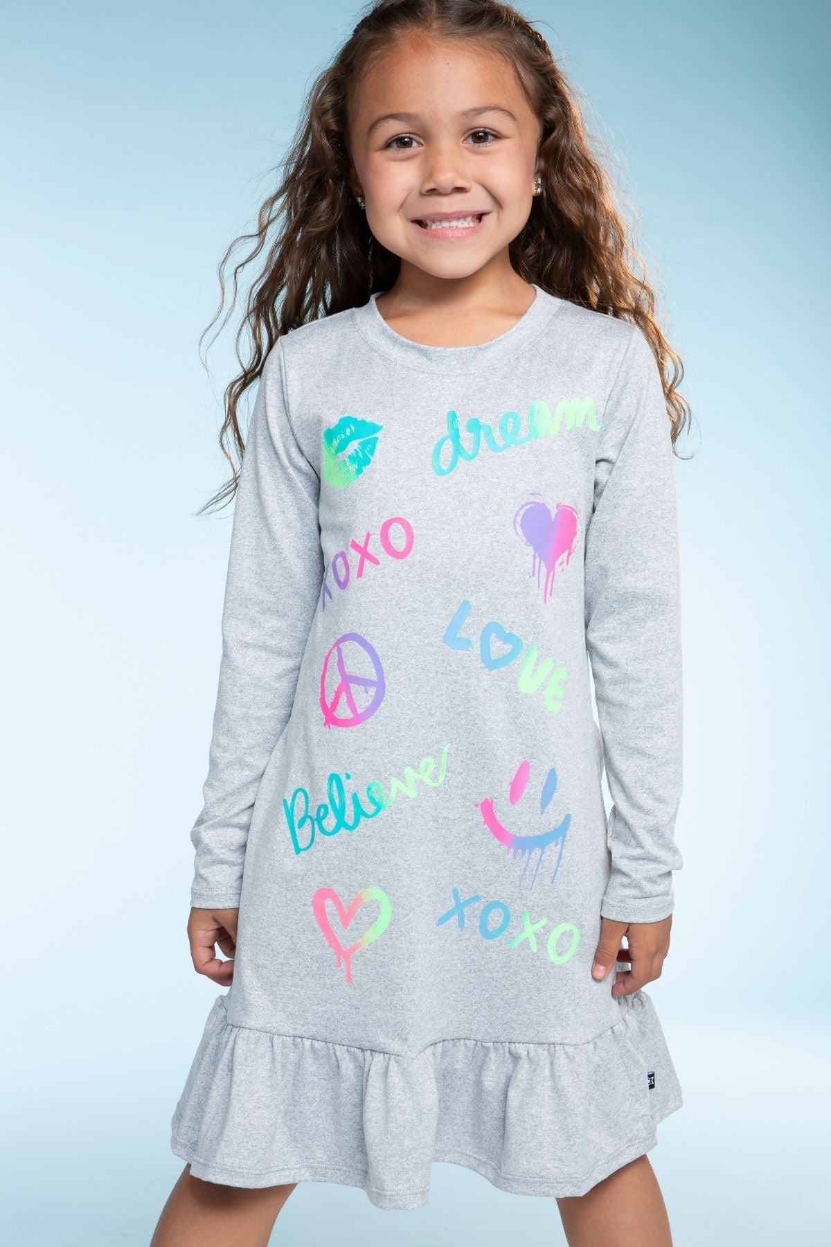 Simply Soft Long Sleeve Ruffle Lounge Dress - Lilac Rainbow Gummy Bear - NEW!