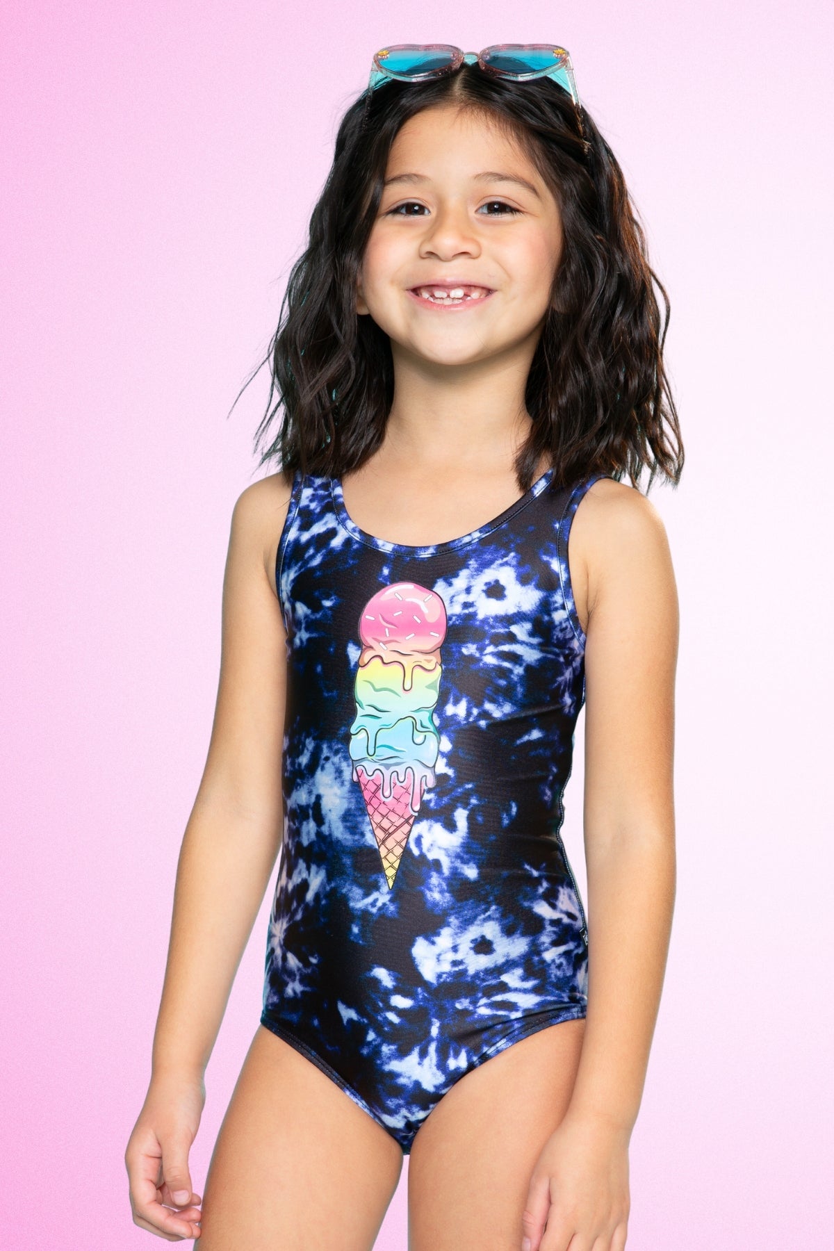 Strappy One Piece Swimsuit - Tie Dye Rainbow Ice Cream