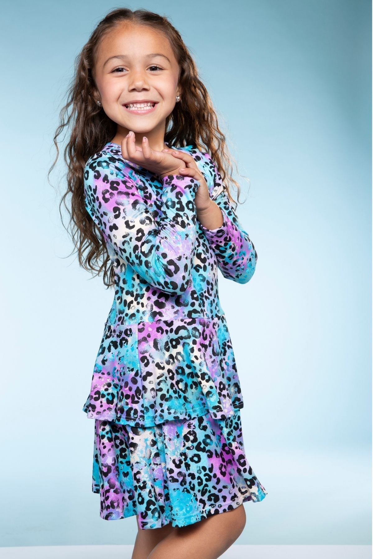 Simply Soft Long Sleeve Ruffle Skirt Dress - Black Rainbow Hearts
