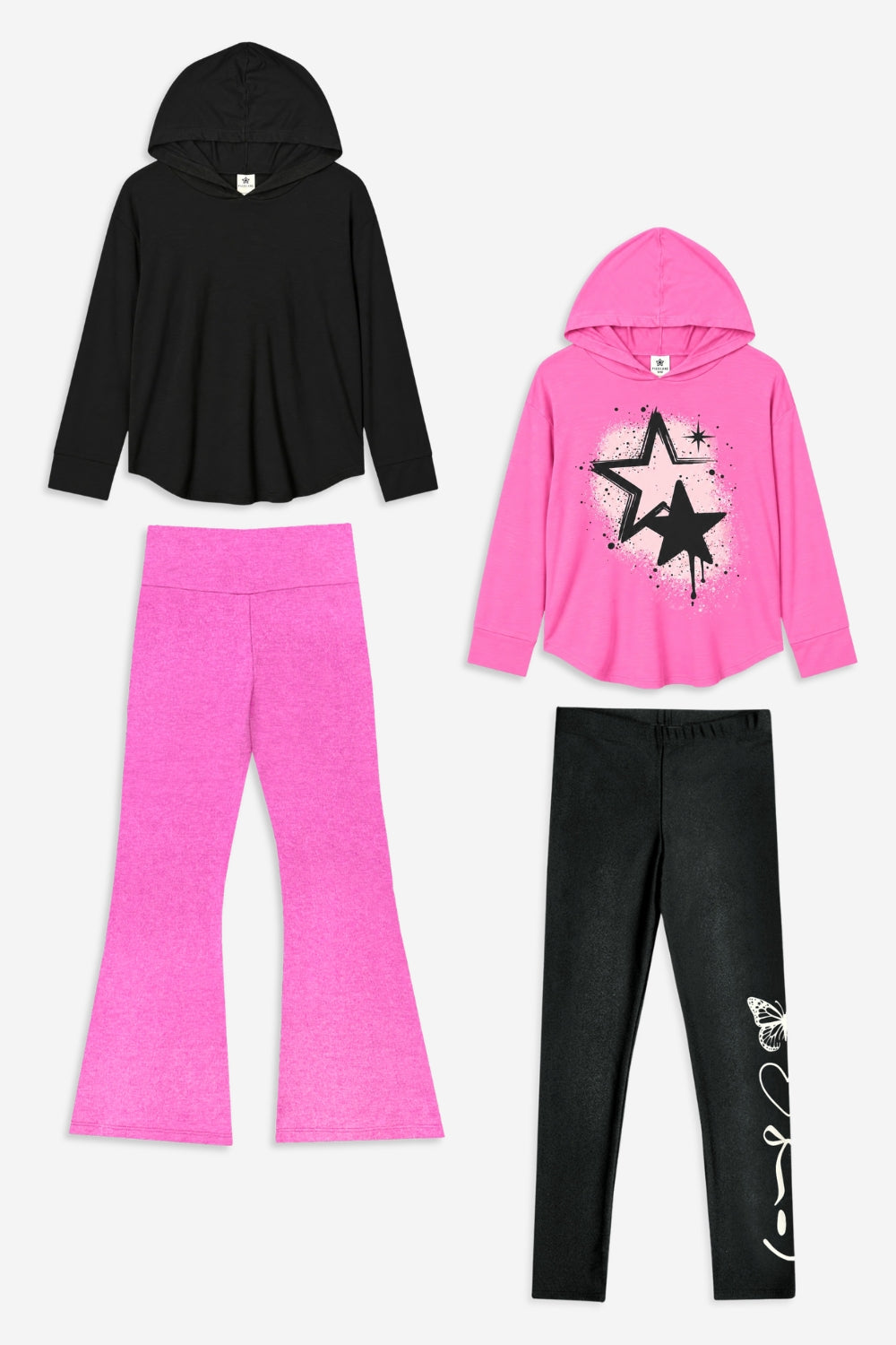 4 Pack Pullover Hoodies Legging Flare Set - Lavender | Heather Grey | Dk Purple | Lavender Emoji - NEW!