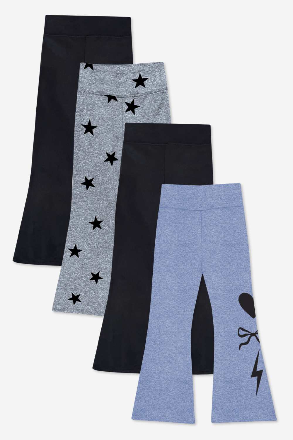 4-Pack Simply Soft Luxe Flare Legging - Black | Steel Black Stars | Vintage Denim Elements