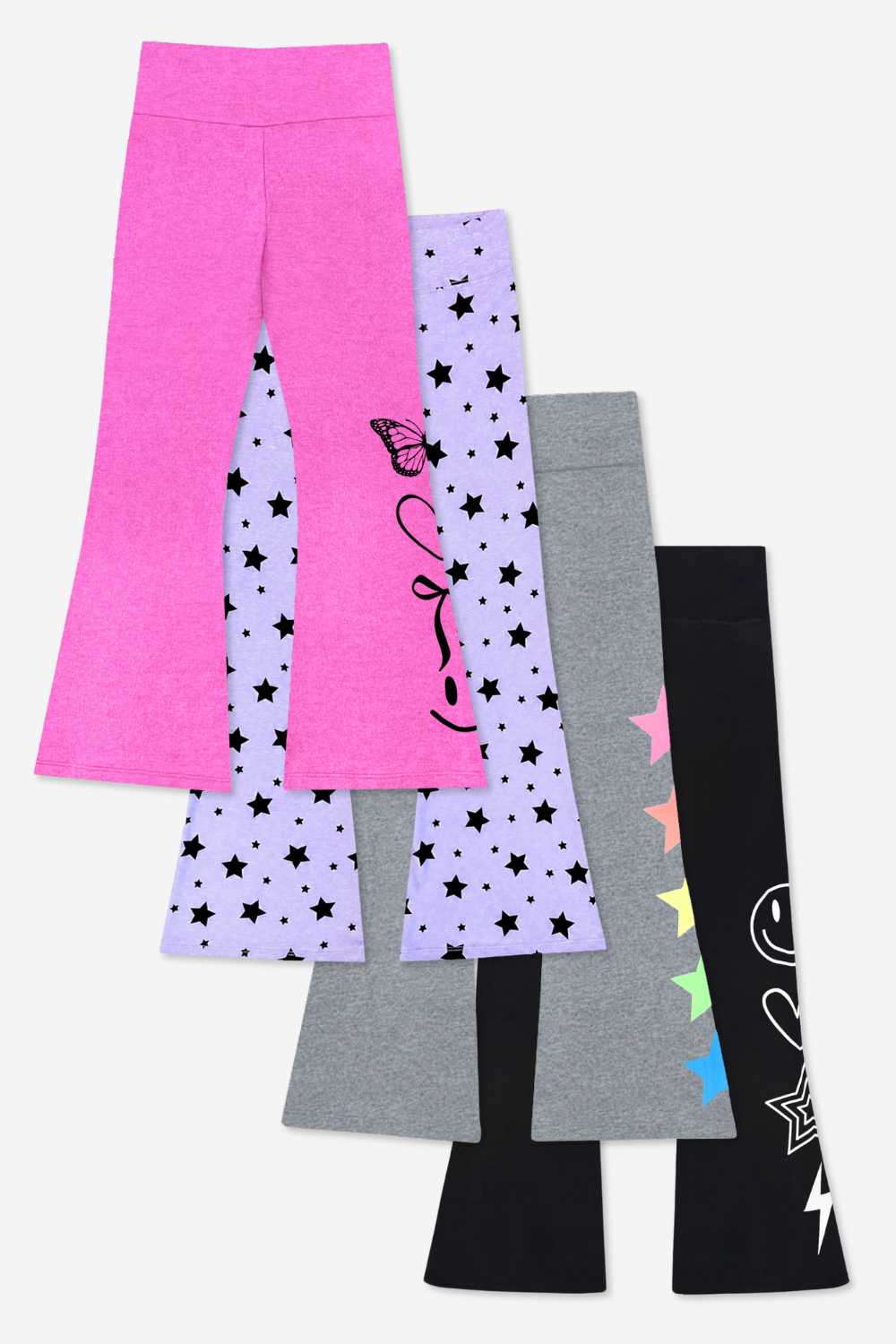 4-Pack Simply Soft Luxe Flare Legging - Black Emoji | Lilac Star | Neon Emojis | Steel Stars - NEW!