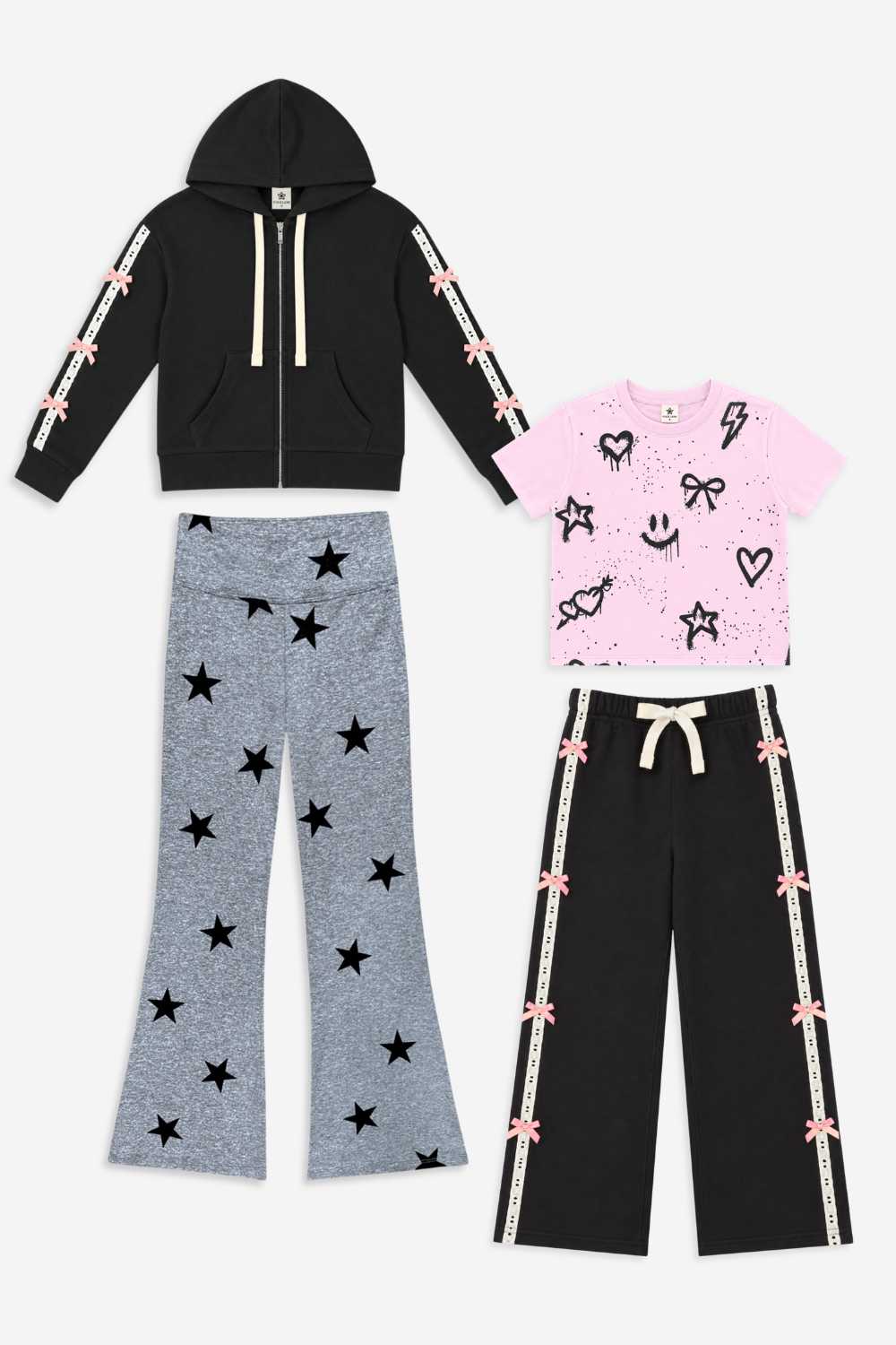 4 Pack Zip Hoodie, Easy Tee & Pants Set - Bow Girl Era - NEW!