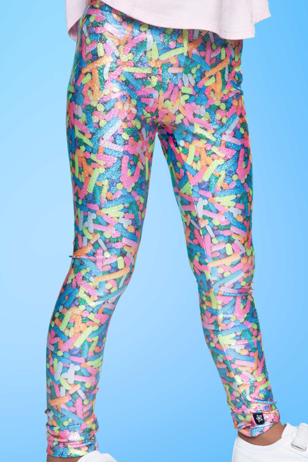 Glitter Foil High Shine Legging - Black Sparkle Rainbow Gummy Bear