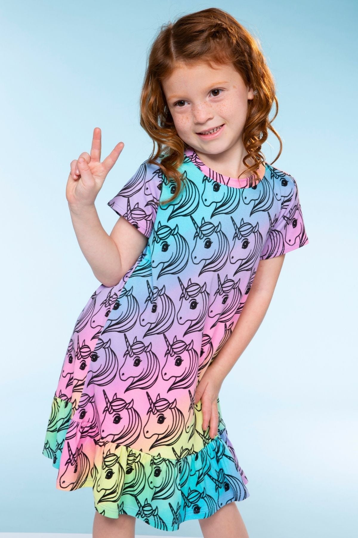 Simply Soft Short Sleeve Ruffle Lounge Dress - Pink Rainbow Bow Cherry - NEW