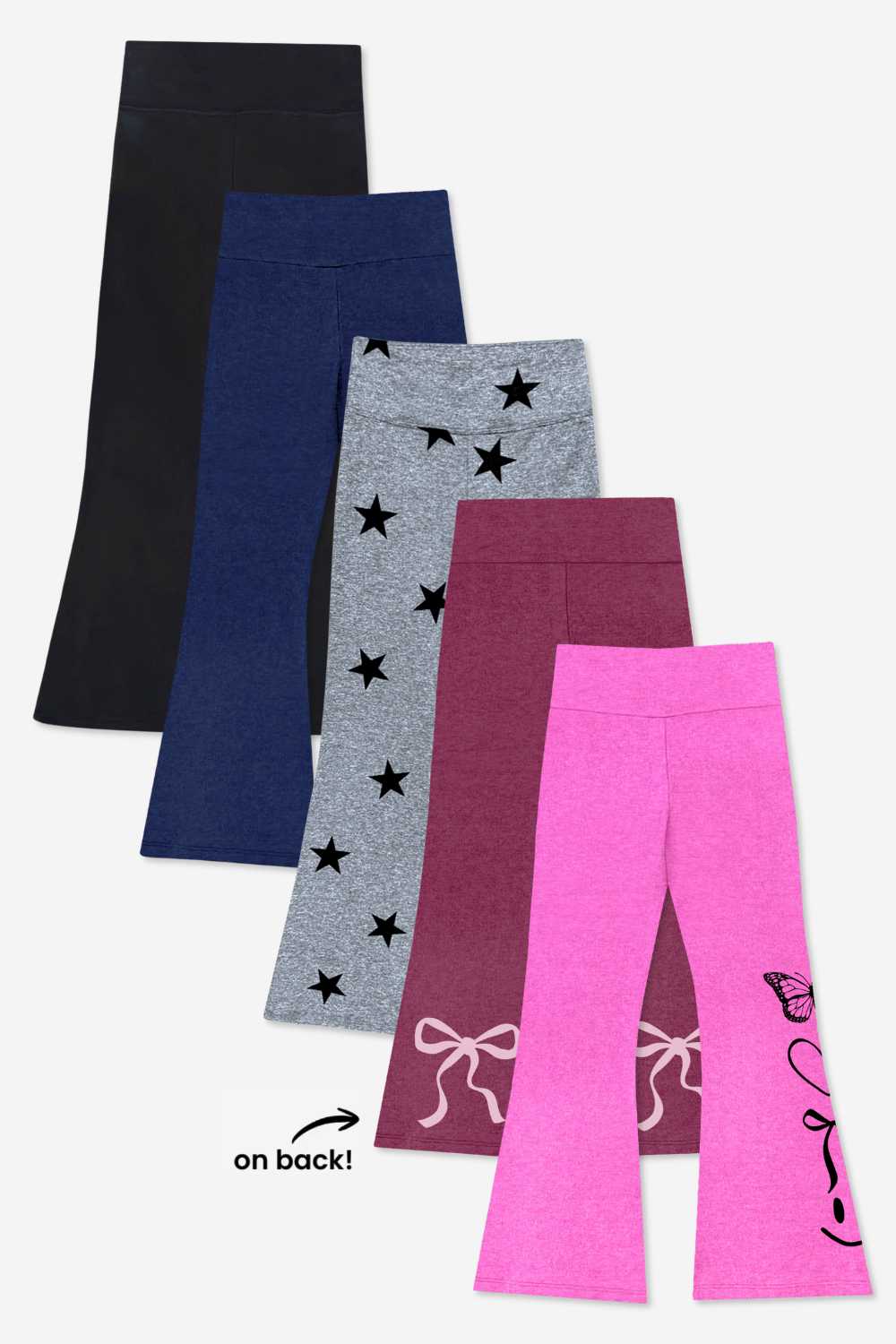 5-Pack Simply Soft Luxe Flare Legging - Black | Navy | Steel Stars | Neon Emojis | Burgundy Bow - NEW!